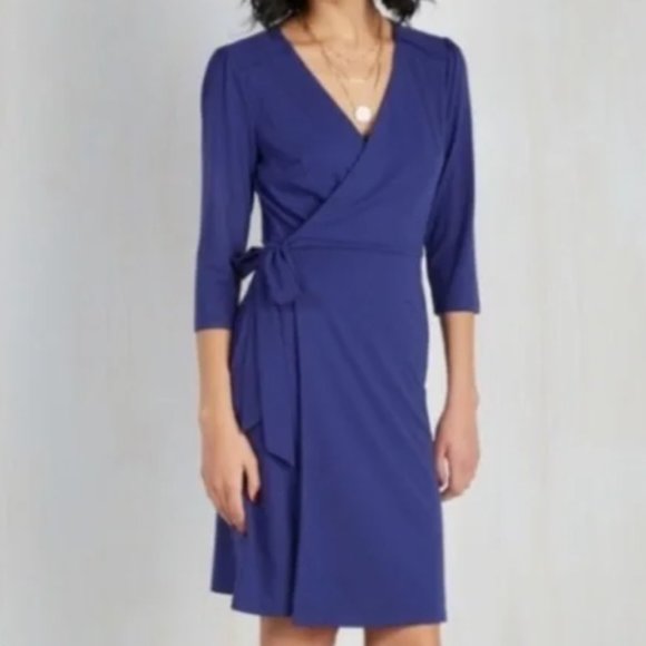 Modcloth Lined Wrap Dress Cobalt Blue Large - Picture 1 of 11